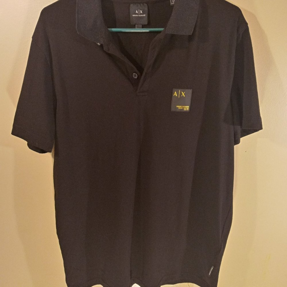 Armani Exchange A/X Polo | Black with Gold Letter Patch | Men's L